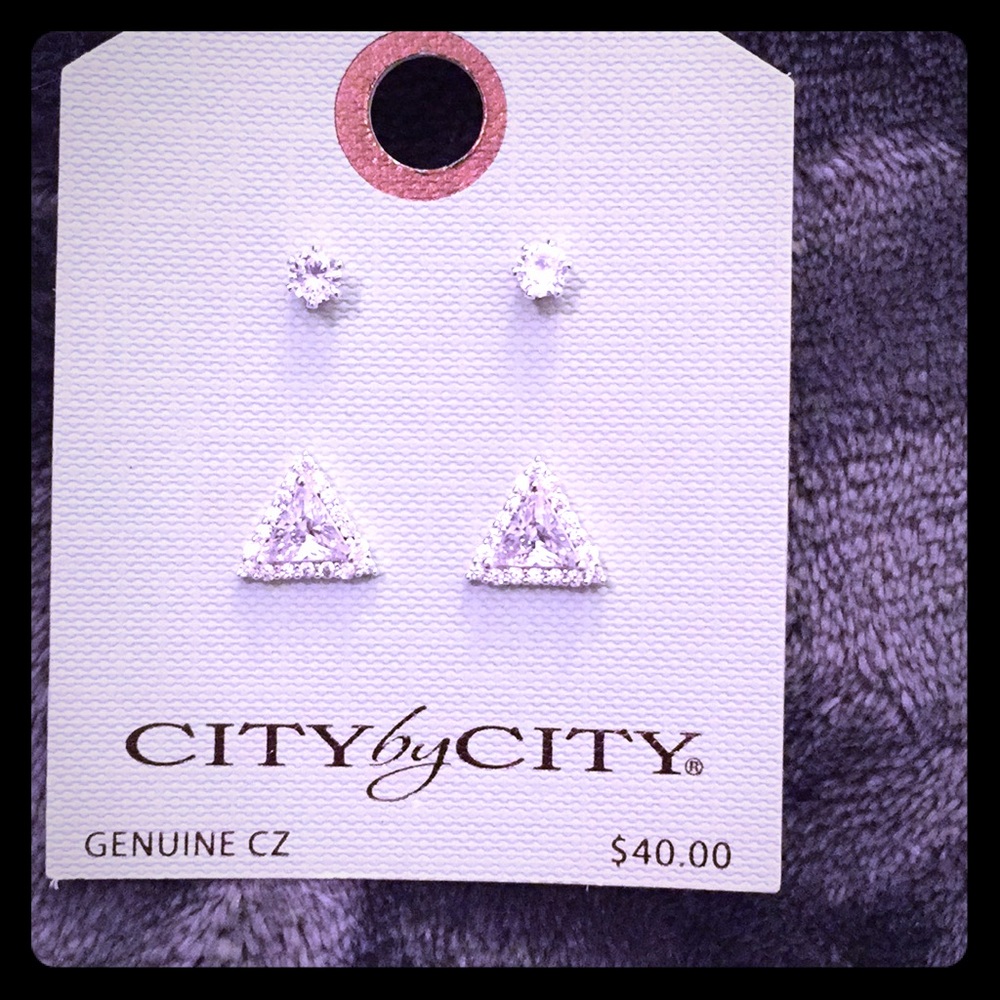 Triangle and round earring set cubic zerconia